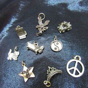 Silver Charms 9 Pieces All Different With Jump Rings Jewelry Making Supplies